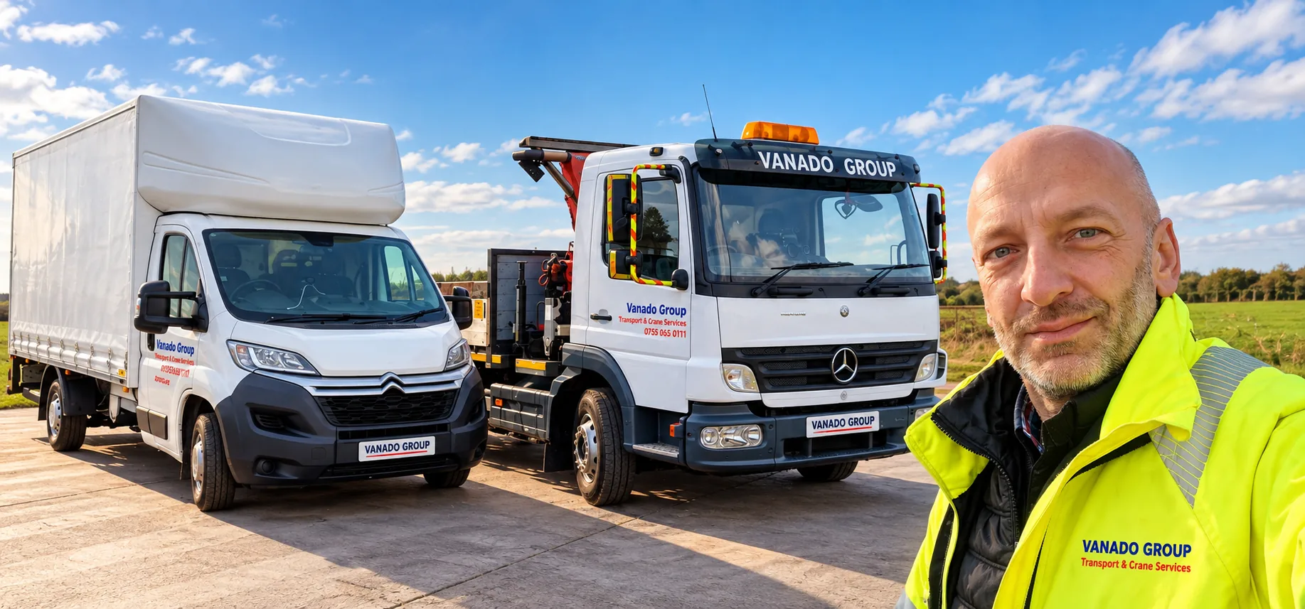 Lukas Korbel, founder of Vanado Group, with the company HIAB truck and van