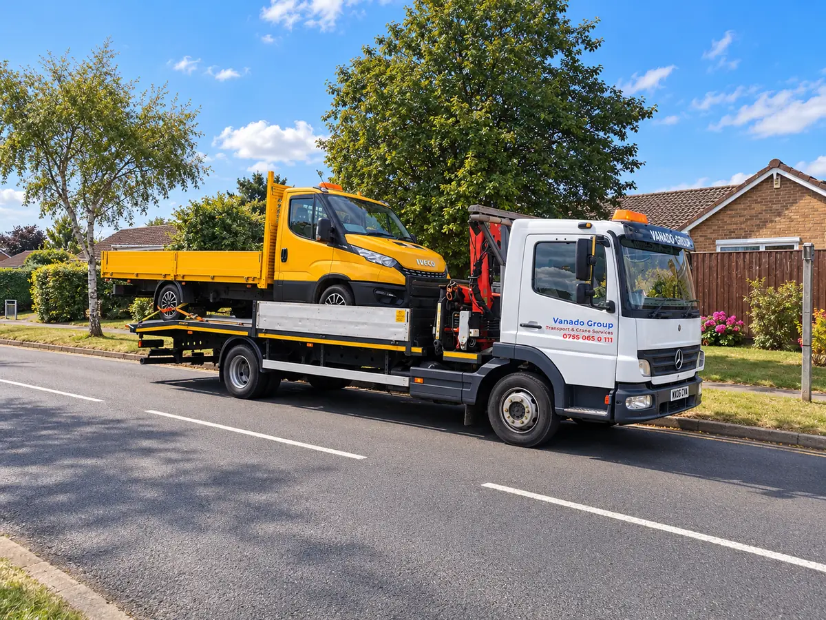 Car, van and trailer transport by flatbed vehicle