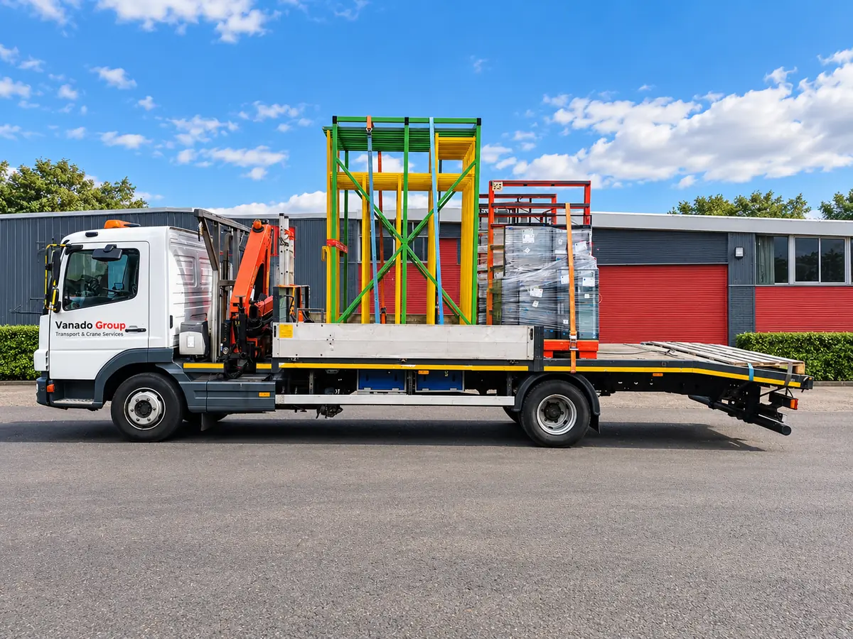 Structural steel beam transport with HIAB crane lorry